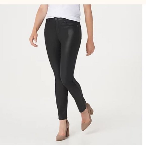 dennis basso Denim - Dennis Basso Stretch Coated Denim Slim Leg Jeans  8584